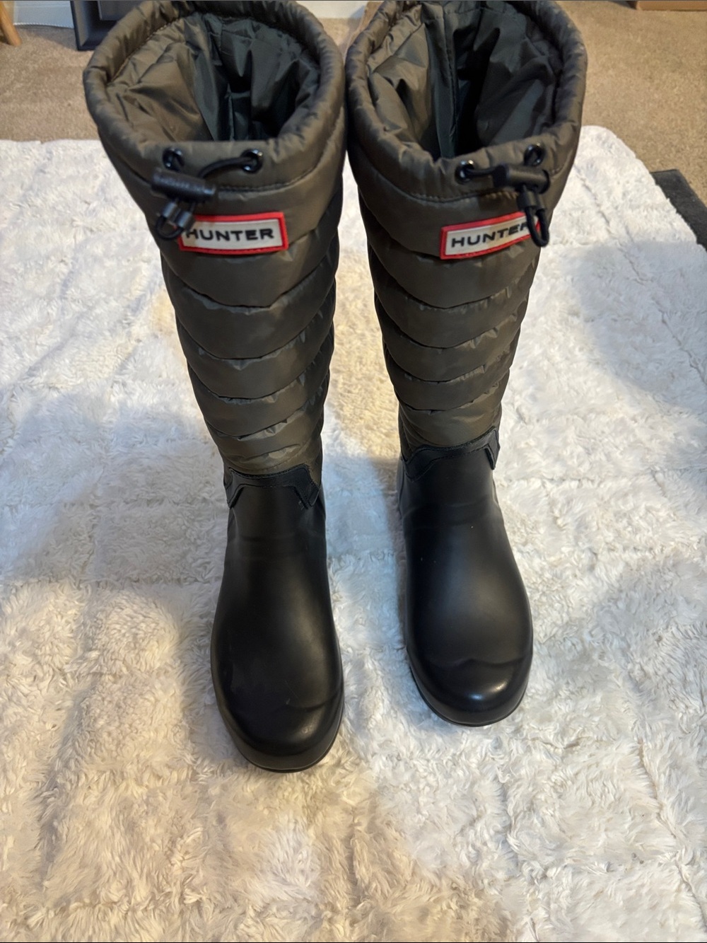 Hunter Quilted Tall Rain Boots in Olive Green and Black